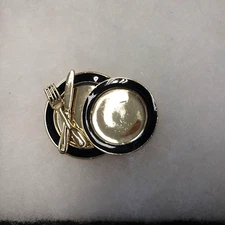 Danecraft Vtg enamel gold tone Dishes fork spoon  Pin