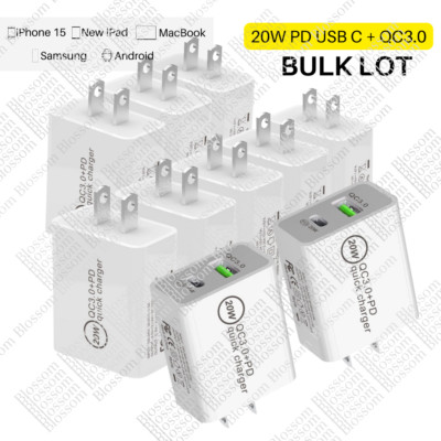 Dual Ports Fast Charger PD 20W USB C QC Wall Adapter For iPhone iPad Samsung Lot