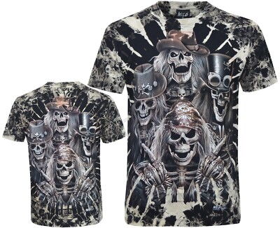 T-Shirt Krawatte Farbstoff Grim Sensenmann Band of Rockstars Schädel Schmuck im Dunkeln leuchten von Wild