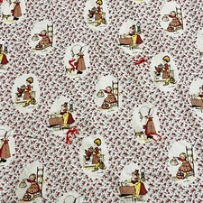 Vtg Homemade Holly Hobbie Throw Blanket Red Floral Fabric Fleece Back Tie Quilt