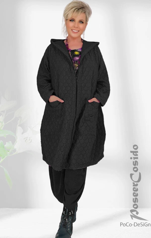 PoCo LAGENLOOK Ballon-Stepp-Mantel schwarz 44 46 48 50 52 54 56 58 L XL XXL XXXL - Bild 4 von 4