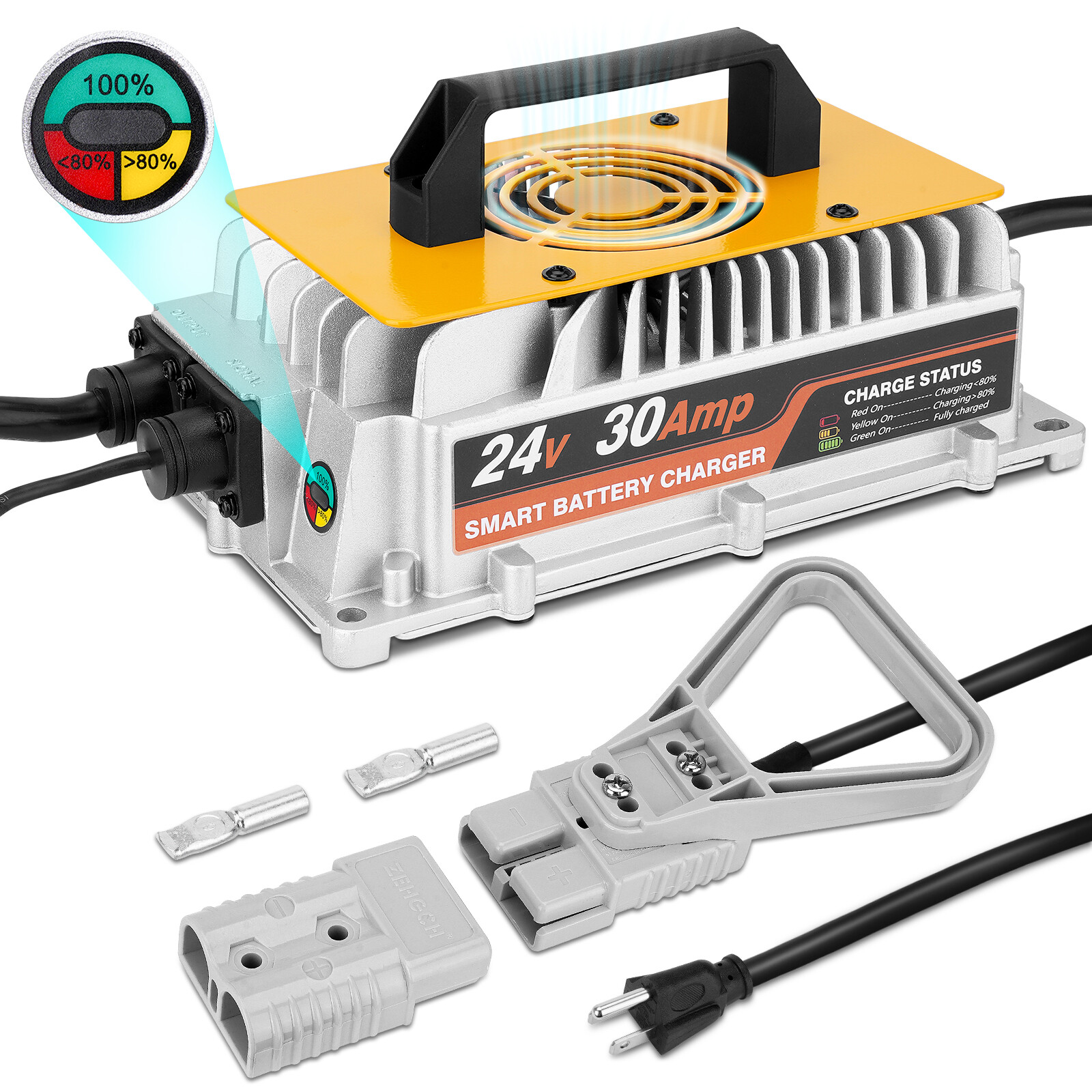24V 30A Forklift Battery Charger w/LED Light Smart Golf Charger w/ Anderson Plug