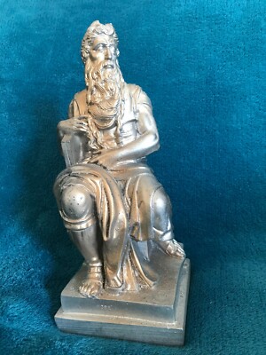 Vintage Statue A. Santini Moses by Michelangelo cast marble Sculpture Italy,8.5''