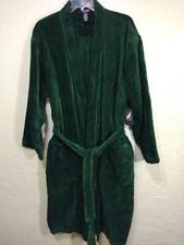 VTG NEW Nautica Robe Plush Cotton Embroiderd Ship Small Medium Green NWT 85