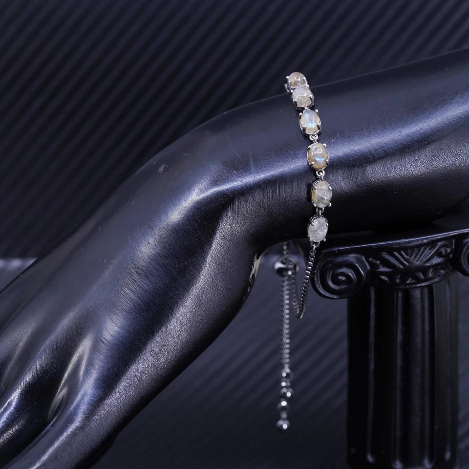 Size adjustable, sterling silver 925 box chain bracelet labradorite moonstone - Image 4 of 4