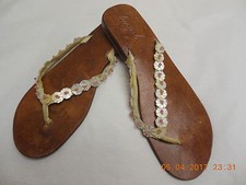 White Leather Slides with seashells little flowers decoration 9 B by "Lucy L"