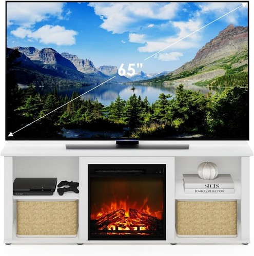 Versatile 60-Inch TV Stand with Elegant White Finish & Electric Fireplace Insert - Picture 8 of 9