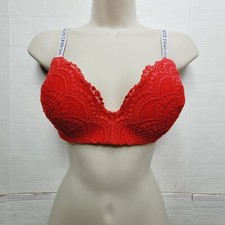 Victoria's Secret Red Lace T Shirt Lined Wireless Bra Women's Sz 32 D