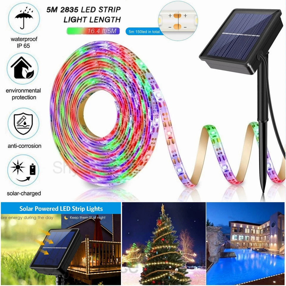 5M Solar Powered LED Light Strip Band Tape Lamp Outdoor Garden Waterproof Lights - Image 2 of 4