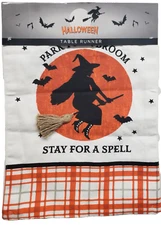 Fabric Table Runner(13"x72") HALLOWEEN WITCH,PARK YOUR BROOM,STAY FOR A SPELL,MI