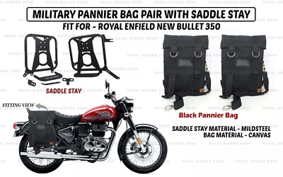 Royal Enfield New Bullet 350 ''Black Pannier Bag Pair With Mounting Kit''