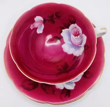 Jyoto Pink Magenta White Cabbage Rose Vintage Cup & Saucer Occupied Japan Teacup