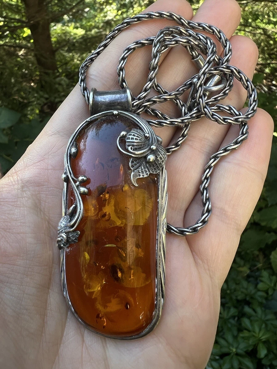 Natural Baltic sea amber pendant: high grade high clarity reddish amber  piece - Melbourne Pearls