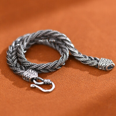 Pure S925 Sterling Silver Bracelet For Women 6mm Weave Lucky Link