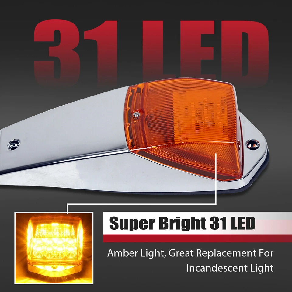5x Cab Top Roof Marker Lights For Peterbilt Kenworth Freightliner 31 LED Amber - Image 3 of 4