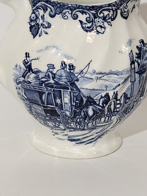 Vtg Johnson Brothers COACHING SCENES Creamer Pitcher ~ Blue