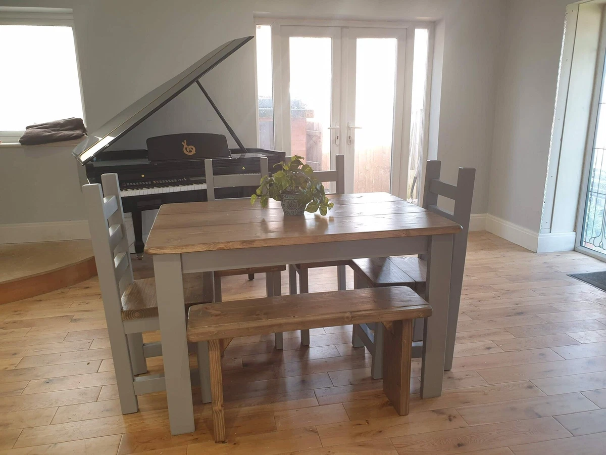 Rustic Farmhouse Style Dining Table 130cm X 80cm 4 Chunky