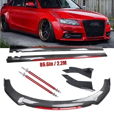 Front Bumper Lip Spoiler Splitter Side Skirt For Audi A4 S4 B8 B9 Carbon Fiber