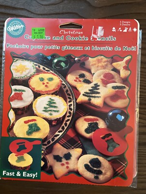 Vintage Wilton Christmas Stencils Holiday Cupcake And Cookie Or Coffee Decor NEW