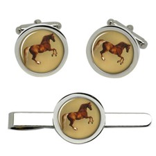 Horse Forcene by George Stubbs Cufflinks and Tie Clip Set