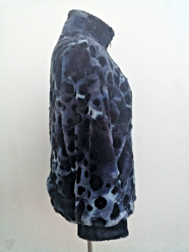 ZEPLA vintage black grey blue faux fur coat medium size 14/16 - Picture 5 of 7
