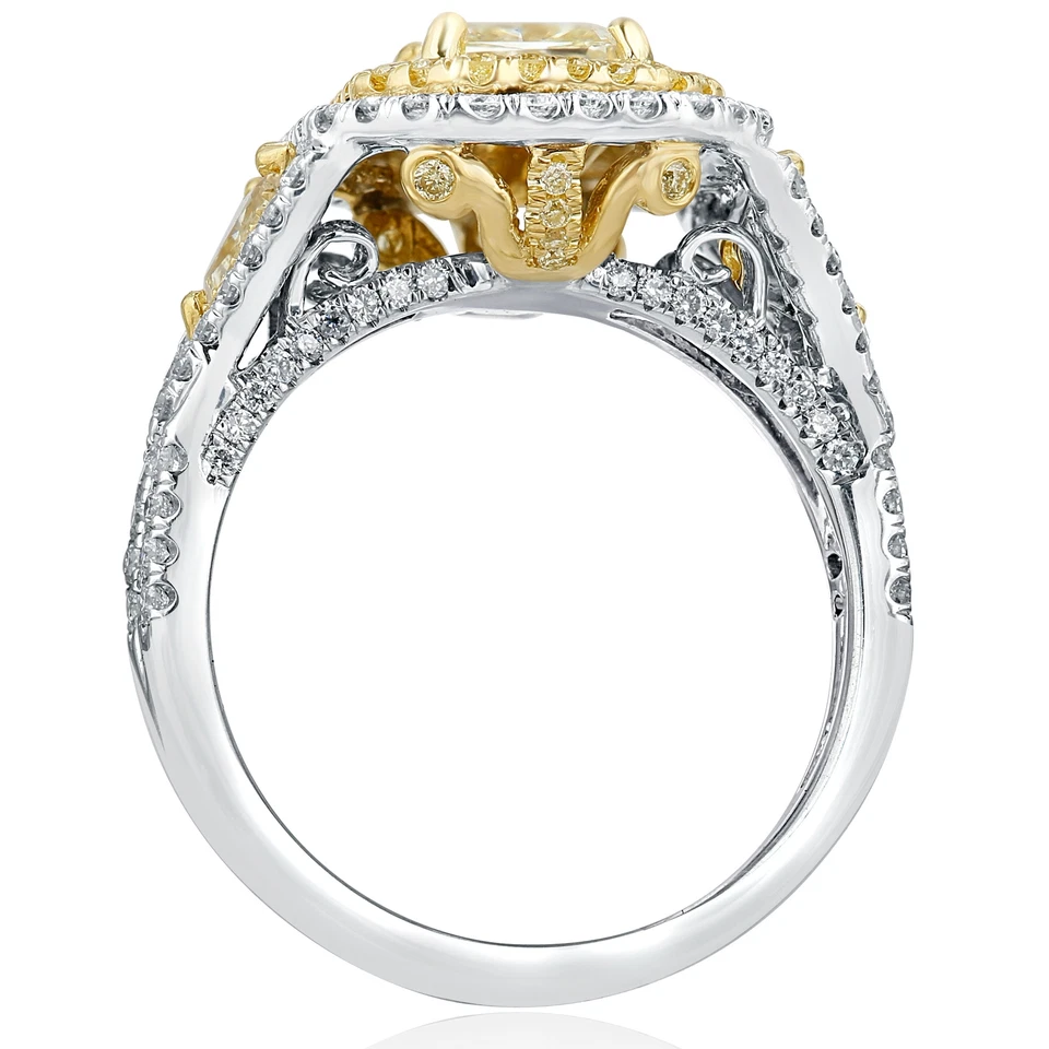 Anillo de oro blanco de 18 k con diamantes amarillos claros brillantes radiantes de 2,76 quilates certificado por GIA Foto 4 de 4