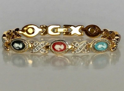 Magnetic Bracelet CAMEO MULTI COLOR BACKGROUND With Silver X's  Size 8''   