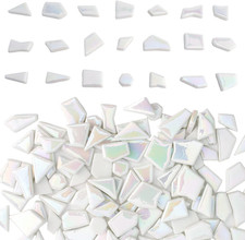 Iridescent White Mosaic Tiles for Crafts Bulk,200G White Stained