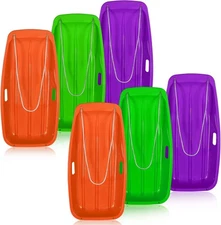 6 Pcs 35 in Plastic Snow Sled for Kids Adults Toboggan Winter Snow Sled with Pul