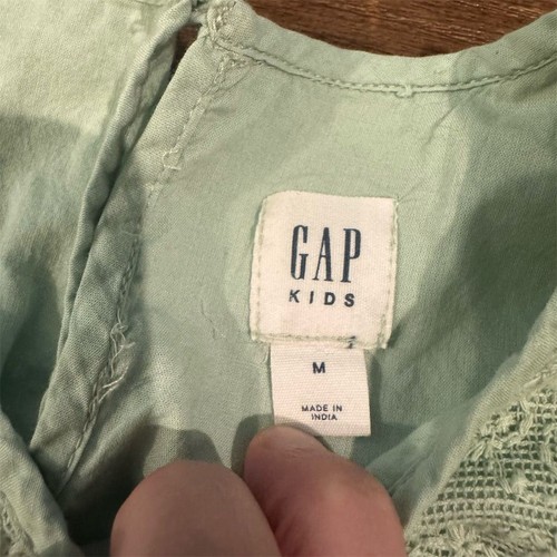 Gap Kids Embroidered Pintuck Blouse Mint Green Long Sleeve Size M Ruffled Hem - Picture 5 of 7