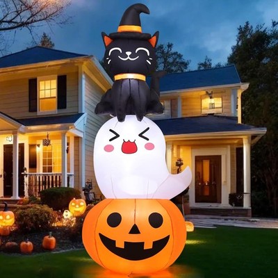 6 FT Halloween Inflatables Pumpkin Ghost Cat Combo Outdoor Decorations Blow U...