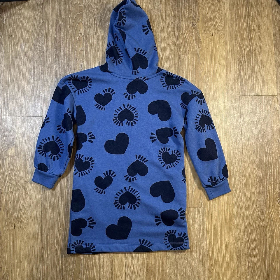 Old Navy Girls Hoodie Dress Blue Heart Print Size M 8 Long Sweatshirt  - Image 3 of 3
