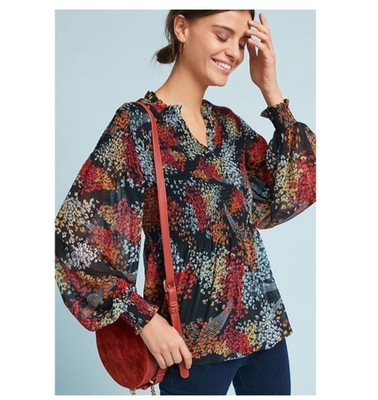 Anthropologie Adria Sheer Coquette Cottagecore Boho Y2K Smocked Womens Top M