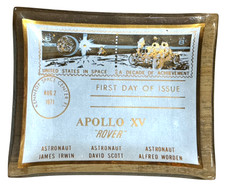 Rare Unique Vintage Black & Gold Apollo XV Ashtray Moon “Rover”