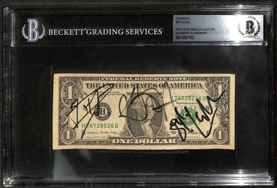 METALLICA Signed $1 Bill James Hetfield Lars Ulrich Kirk Hammett