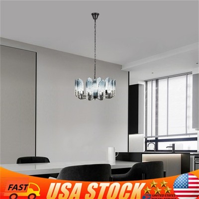10-Lights Modern Chandelier Glass Peacock Feather Pendant Light Ceiling Fixture