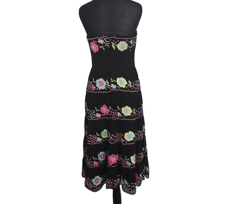 VESTIDO NANETTE LEPORE Y2K NEGRO SIN TIRANTES BORDADO FLORAL LÍNEA A TALLA 6 Foto 2 de 4