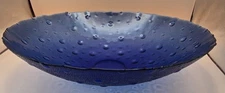 Vintage Bowl Cobalt Blue Raised Dot Textured Bubbles Large 14.5" Wide  MCM 50's