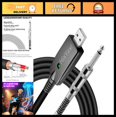 USB Guitar Cable 1/4 Inch TS to PC Interface, 10FT Audio Cord for Electric Guita