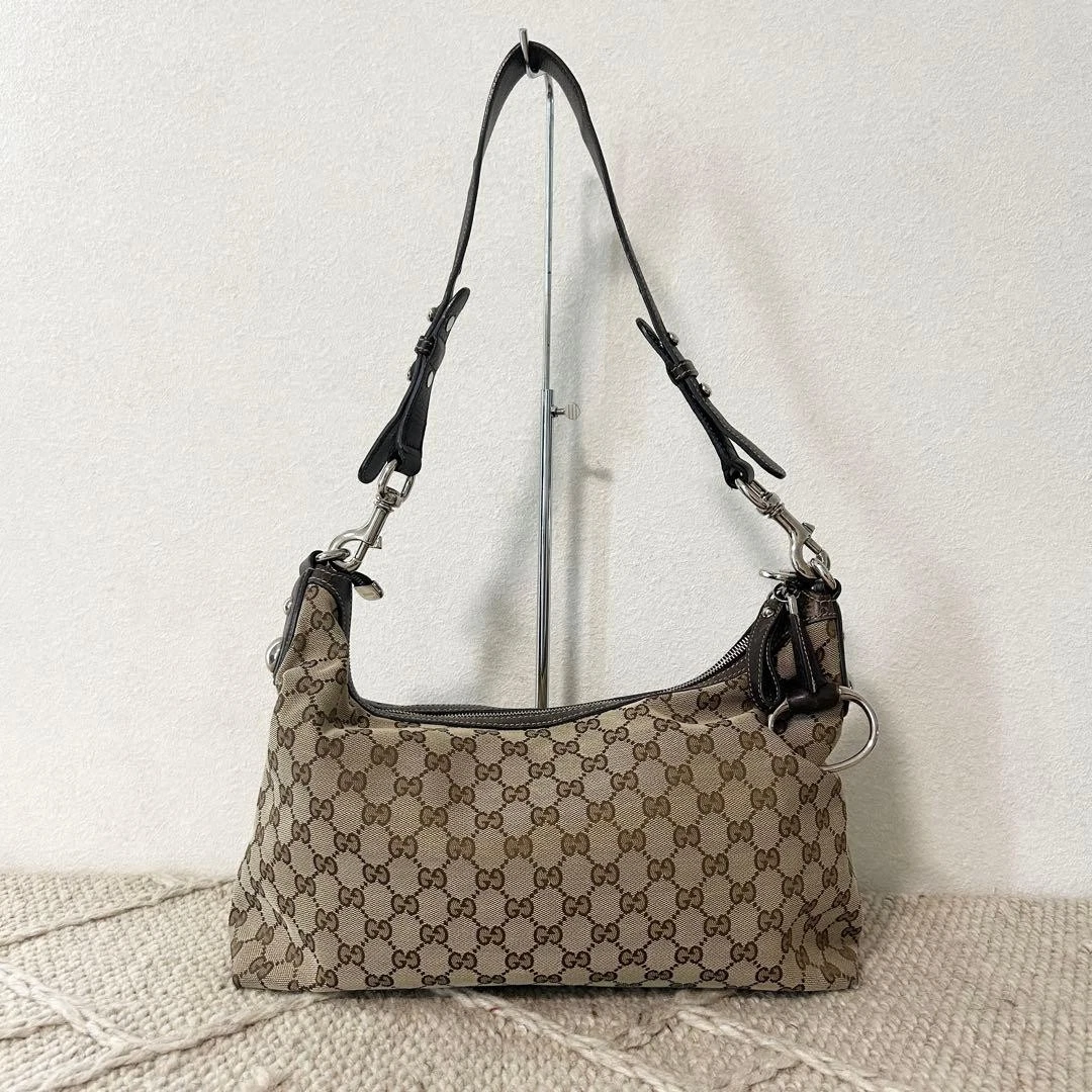 GUCCI GG Canvas One Shoulder Bag Leather
