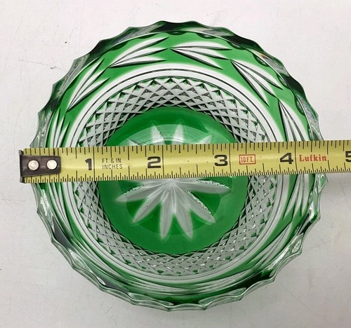 Emerald Green Glass Covered Candy Dish Cut to Clear Lid 4.5” - Picture 7 of 10