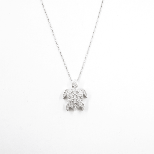 Effy 925 Sterling Silver Natural Diamond Turtle Pendant 18in Necklace (0.23 CTW)