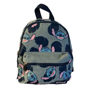 Disney Stitch Blue Palm Leaves Bioworld Mini Denim Backpack