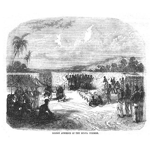 ZAMBIA Solemn Audience of the Mwata Kazembe - Antique Print 1857