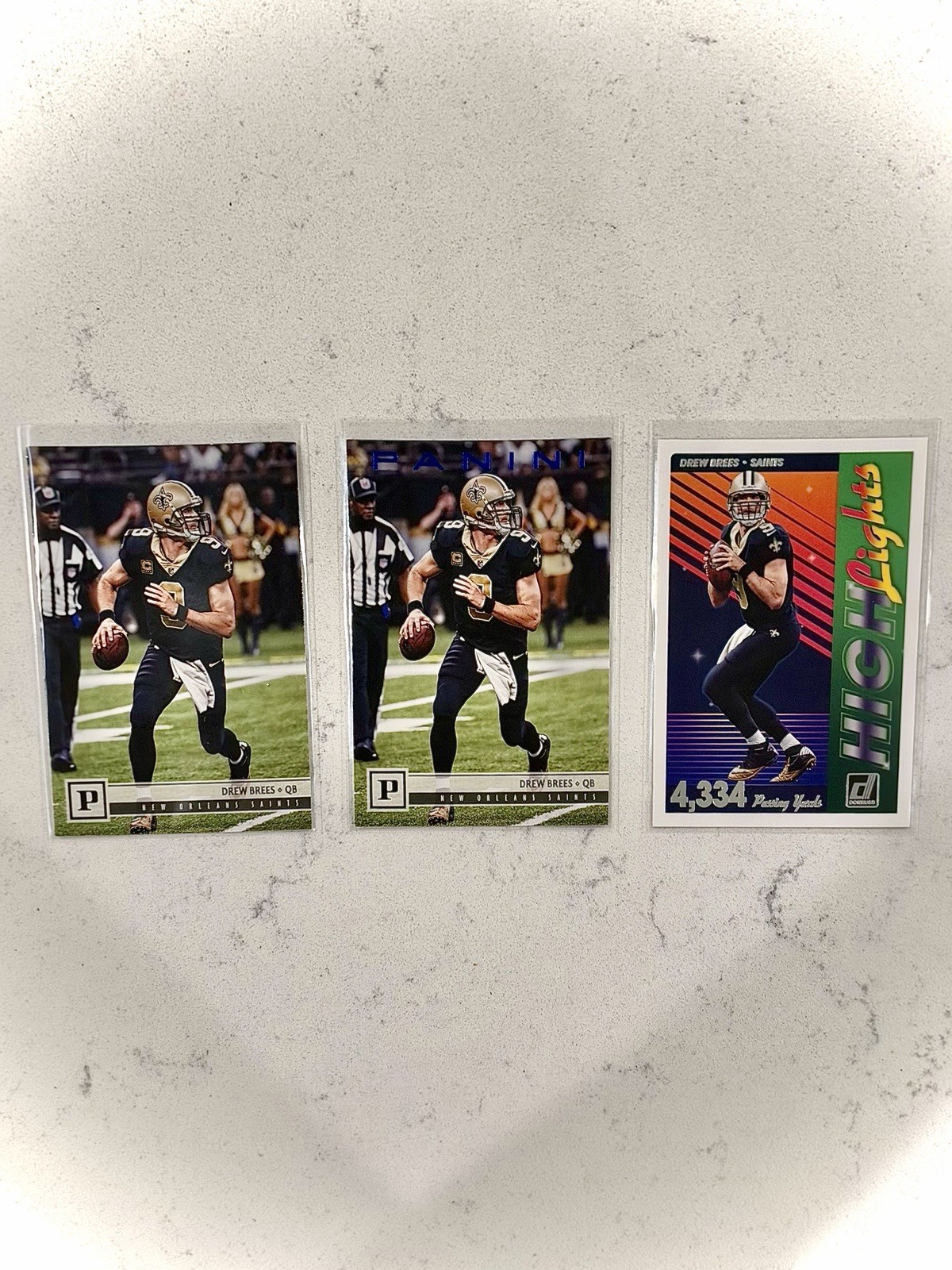 Drew Brees 2018 Panini Blue Knight Foil + Donruss Highlights H-6 Saints Football