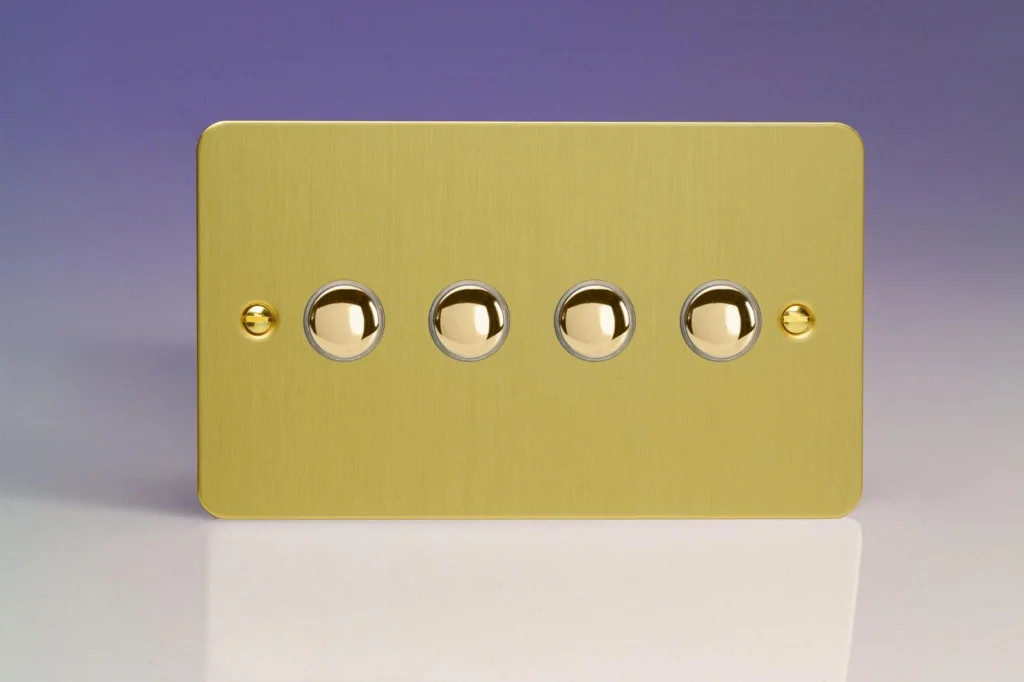 Switch Brass Quad Push 6A 4-Gang 2-Way Ultraflat Brushed Varilight XFBP4