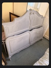 Vintage French Provincial Style Solid Wood Headboard & Footboard Grey ShabbyChic