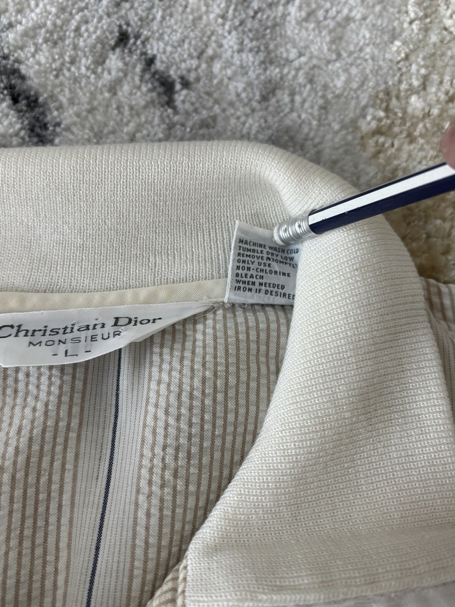 Vtg 90's Christian Dior Monsieur Zip Up Short Sleeve White Beige