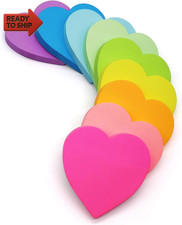 9 Pads Heart Sticky Notes, 3X3 In, 82 Sheets/Pad, Cute Bright Color Heart Shape