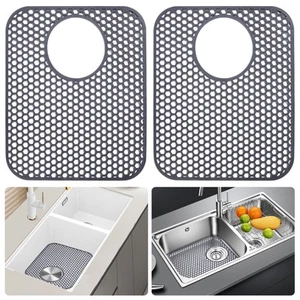 Sink Protector Mats 2 Pcs Silicone Kitchen Sink Mat Draining Heat Proof Mat w... - Picture 1 of 6